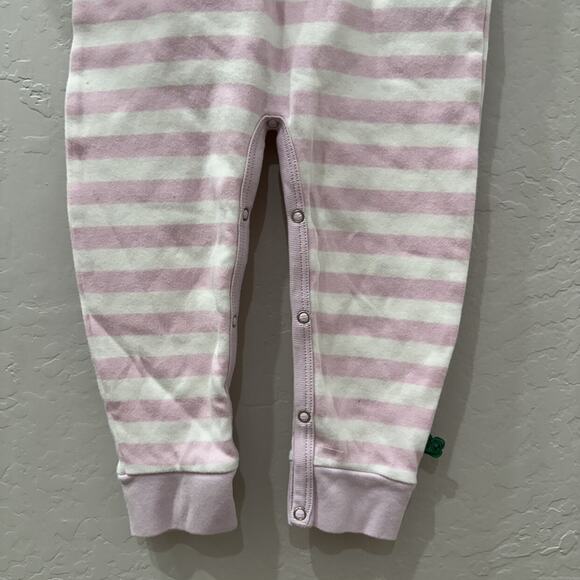 Green Cotton White Bunny Appliqué Pink Stripe Romper - Picture 6 of 7